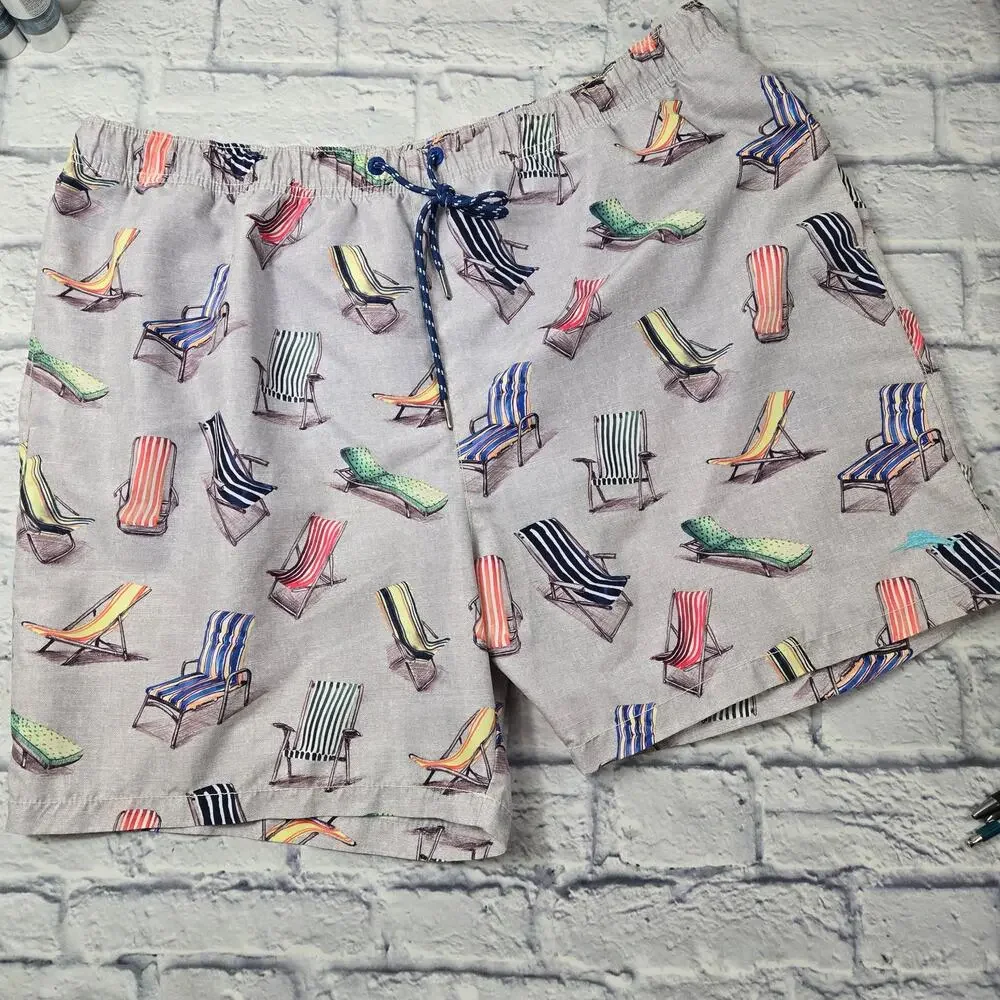 Tommy Bahama Relax Men's Swim Shorts Naples Novelty Beach Chair Print Lined XXL